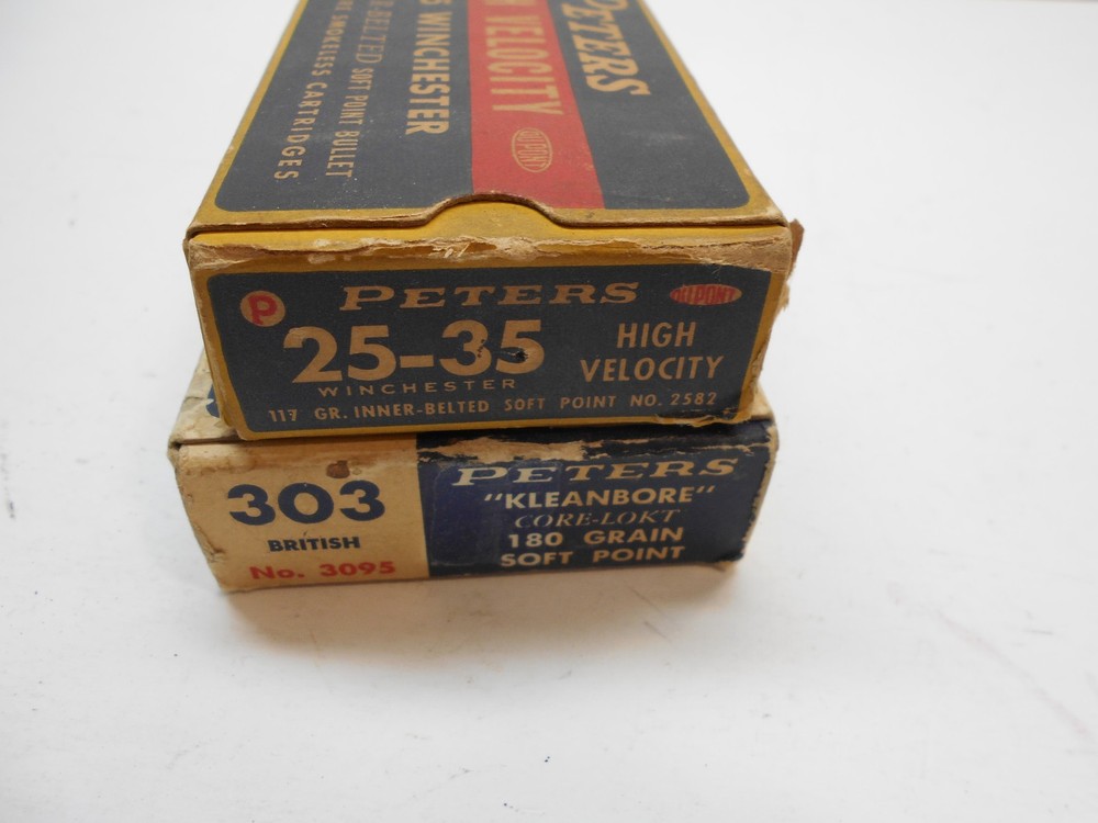 2 vintage peters empty rifle shell boxes 303 btit + 25/35 shell boxes