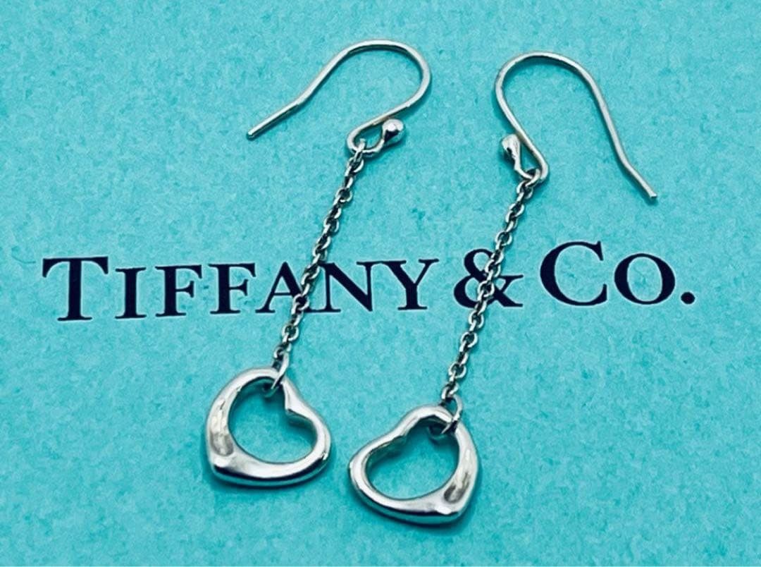 h518 Excellent condition Tiffany & Co. Open Heart Drop Hook Earrings 925