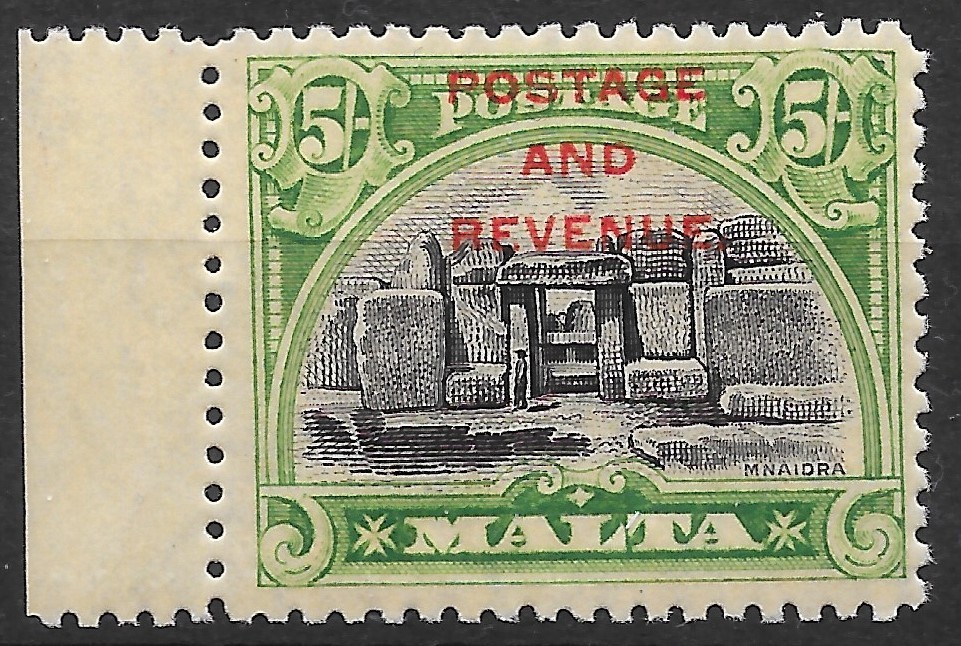MALTA SG191 1928 5/= BLACK & GREEN MTD MINT