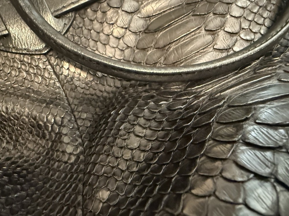 Gucci Black Snake Python GG Top Handle Bag Gold Hardware Clochette