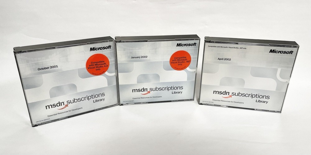 2001 October 2002 Jan / April Microsoft MSDN Subscriptions Library Genuine Discs