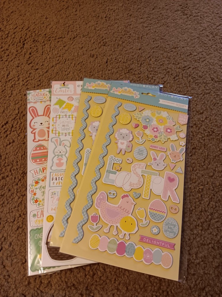 Crafts 13" Chipboard Stickers Lot 4 Easter Theme Bunny Chick Eggs Spring Basket