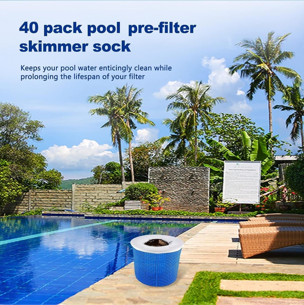 40 Pack Pool Skimmer Socks for Filter Baskets/Hot Tub Filter