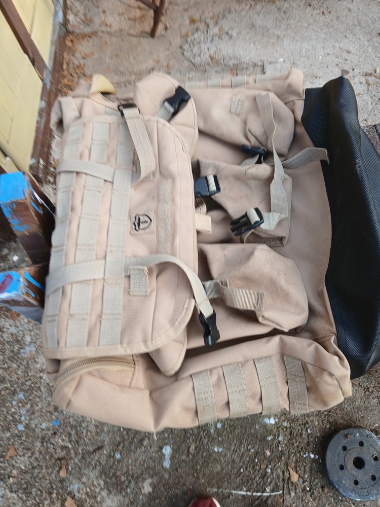 Tan Military Surplus Backpack Militaria Multiple Pockets Webbing
