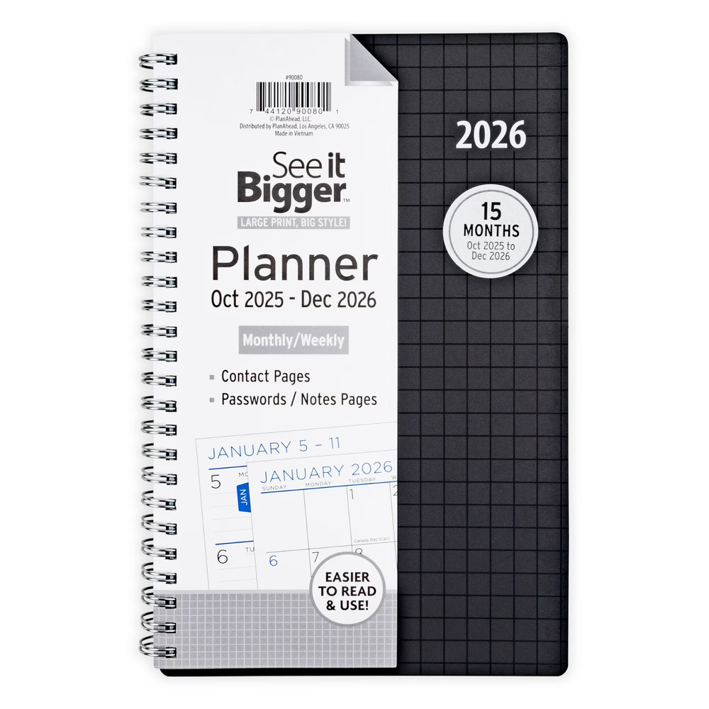 See It Bigger Medium Weekly Planner Black | 15-Month Oct 2025–Dec 2026