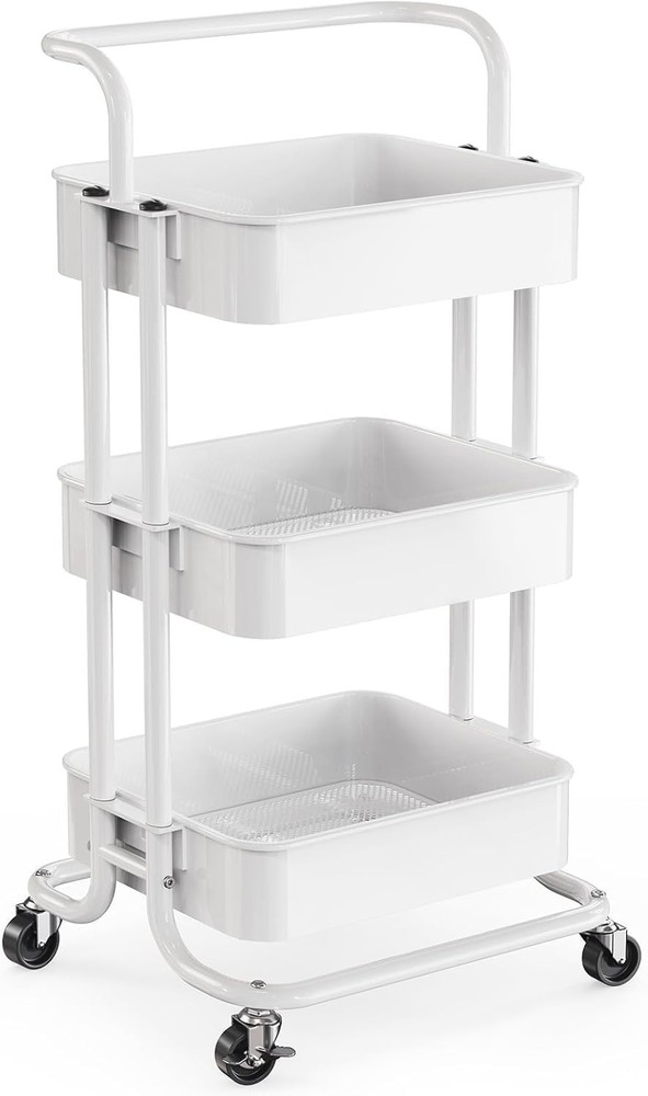 3 Tier Rolling Utility Cart with Lockable Wheels - Metal Organization Solution