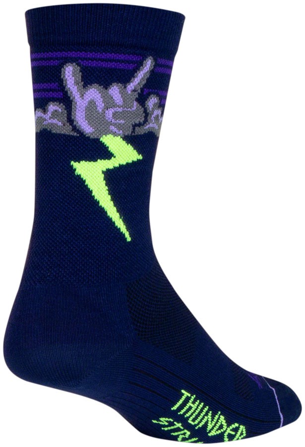 SockGuy Thunder Crew Socks 6" Large Navy/Purple/Green