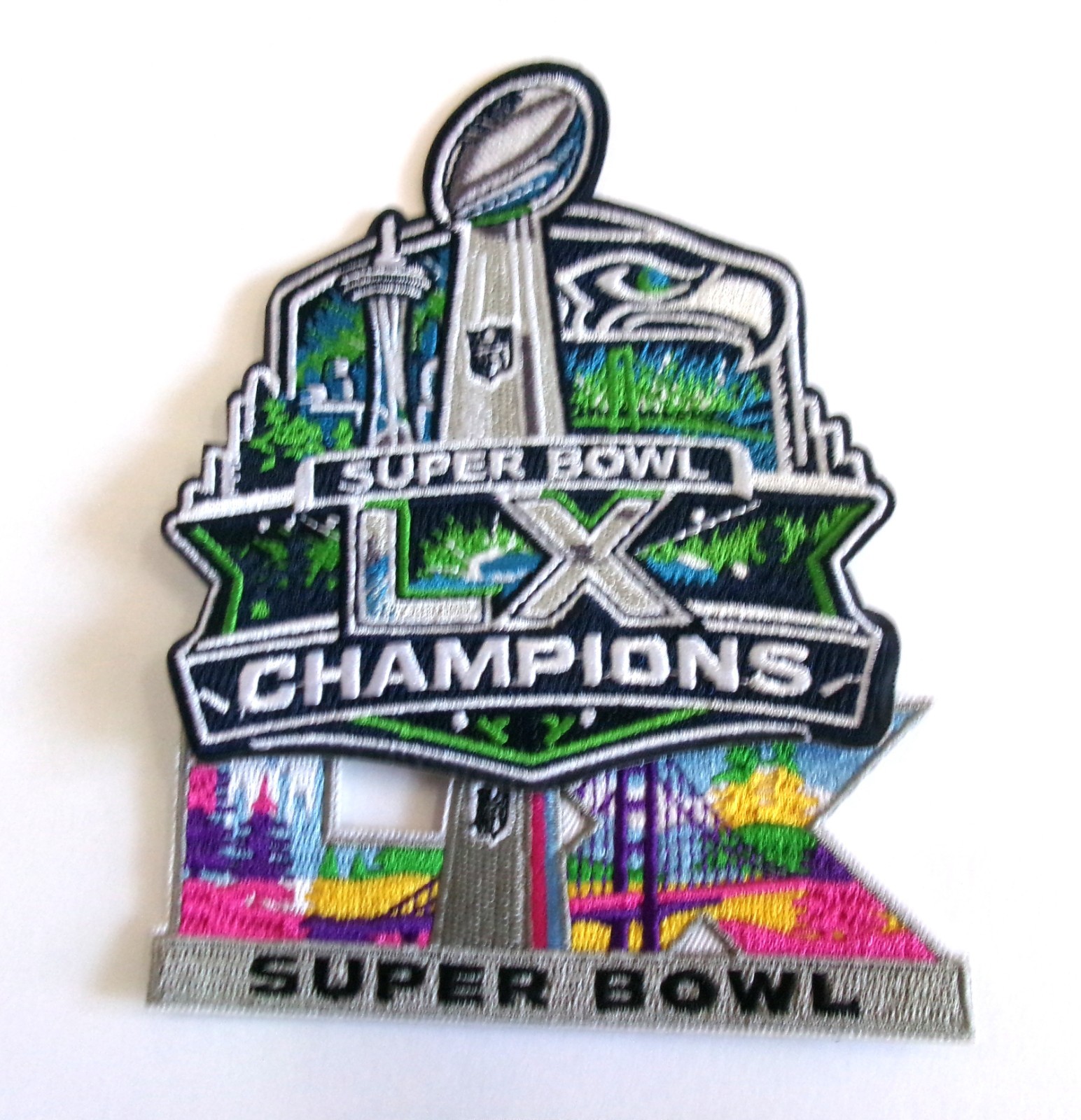 LOT OF (2) SEATTLE SEAHAWKS LX CHAMPIONS SUPER BOWL PATCHES (TYPE J) ITEM # 102E