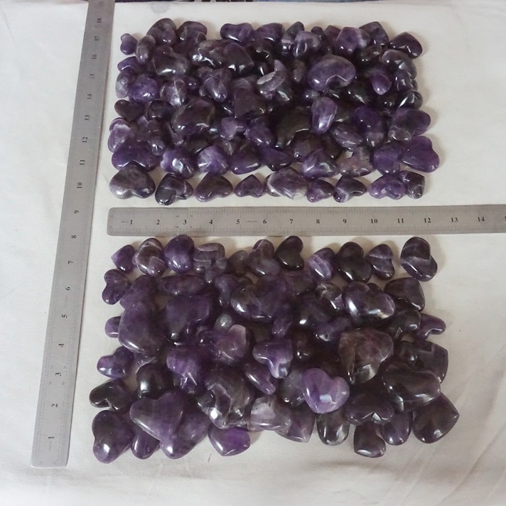 11LB 180Pcs Natural Purple Amethyst Quartz Crystal Heart Carved Healing Brazil