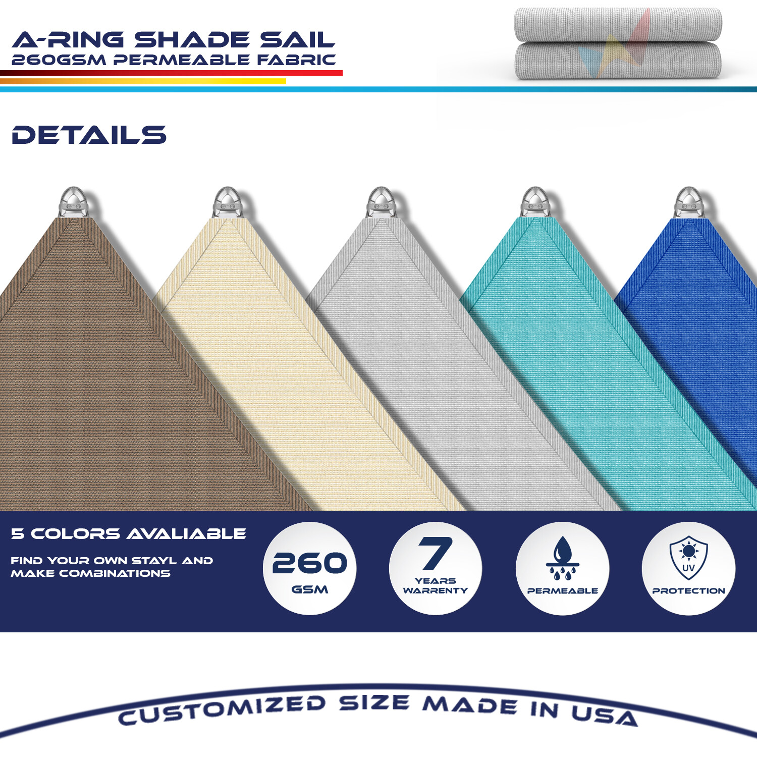 2-6 Ft Shade Sail w/ Steel Wire Rectangle Sun Canopy Pool Shelter Cover Gray