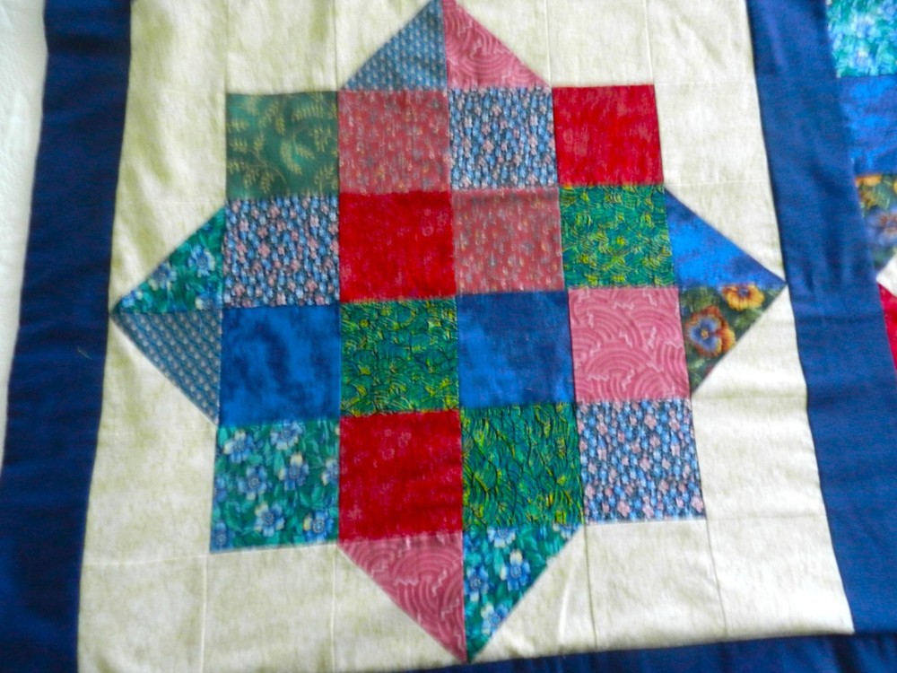 NOS Vtg Navy Blue Patchwork Quilt, Wall Hanging, Lap Blanket