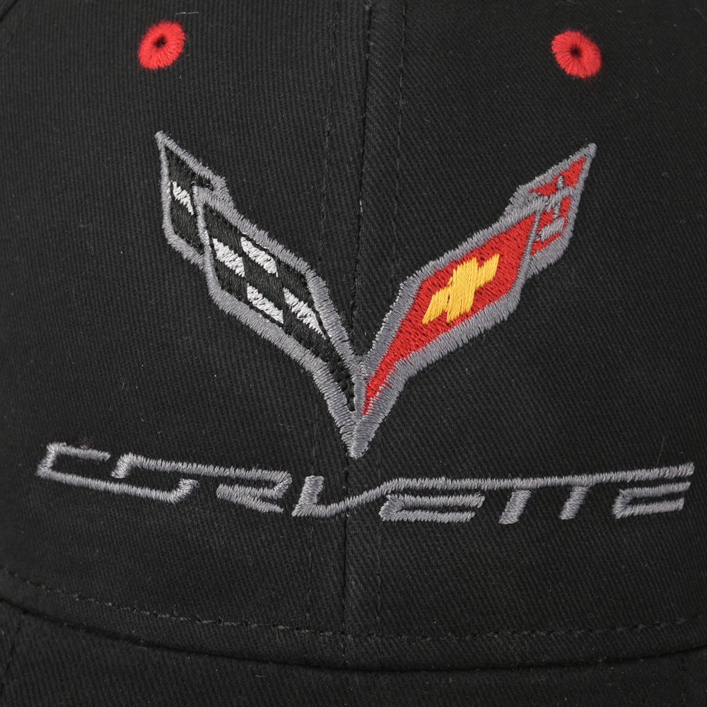 2014-2019 C7 Corvette Black Red Trim Structured Hat Logo Script Licensed
