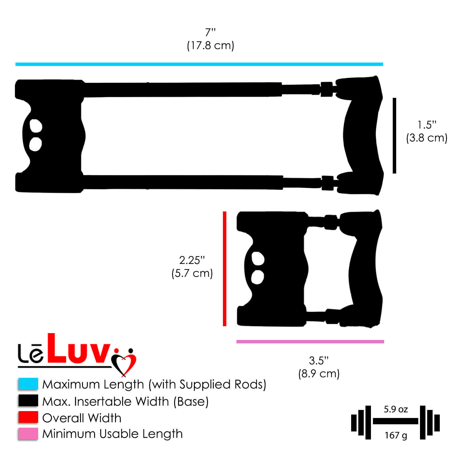 LeLuv SLIDER Penis Extender Stretcher Threaded Rods Adjustable Length Enlarger