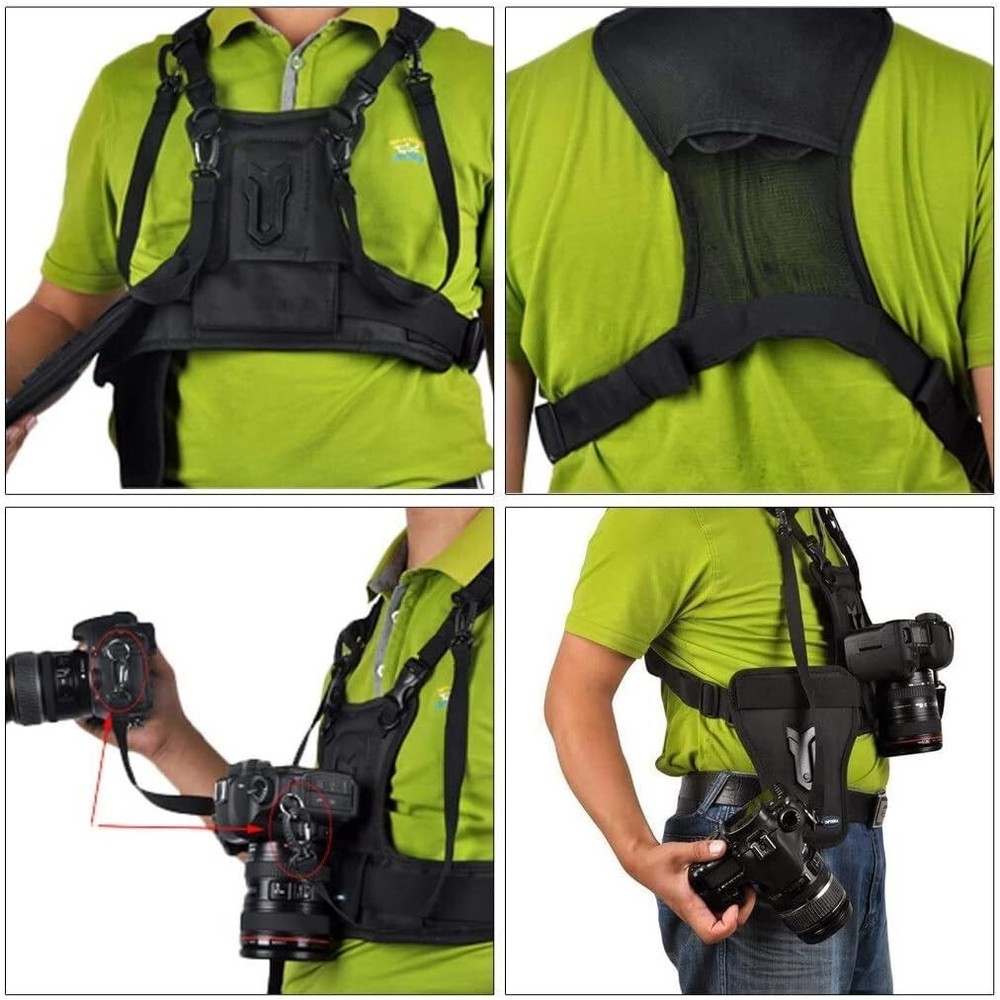 Fomito Multi Camera Strap Carrying Chest Harness System Vest with Side Holster