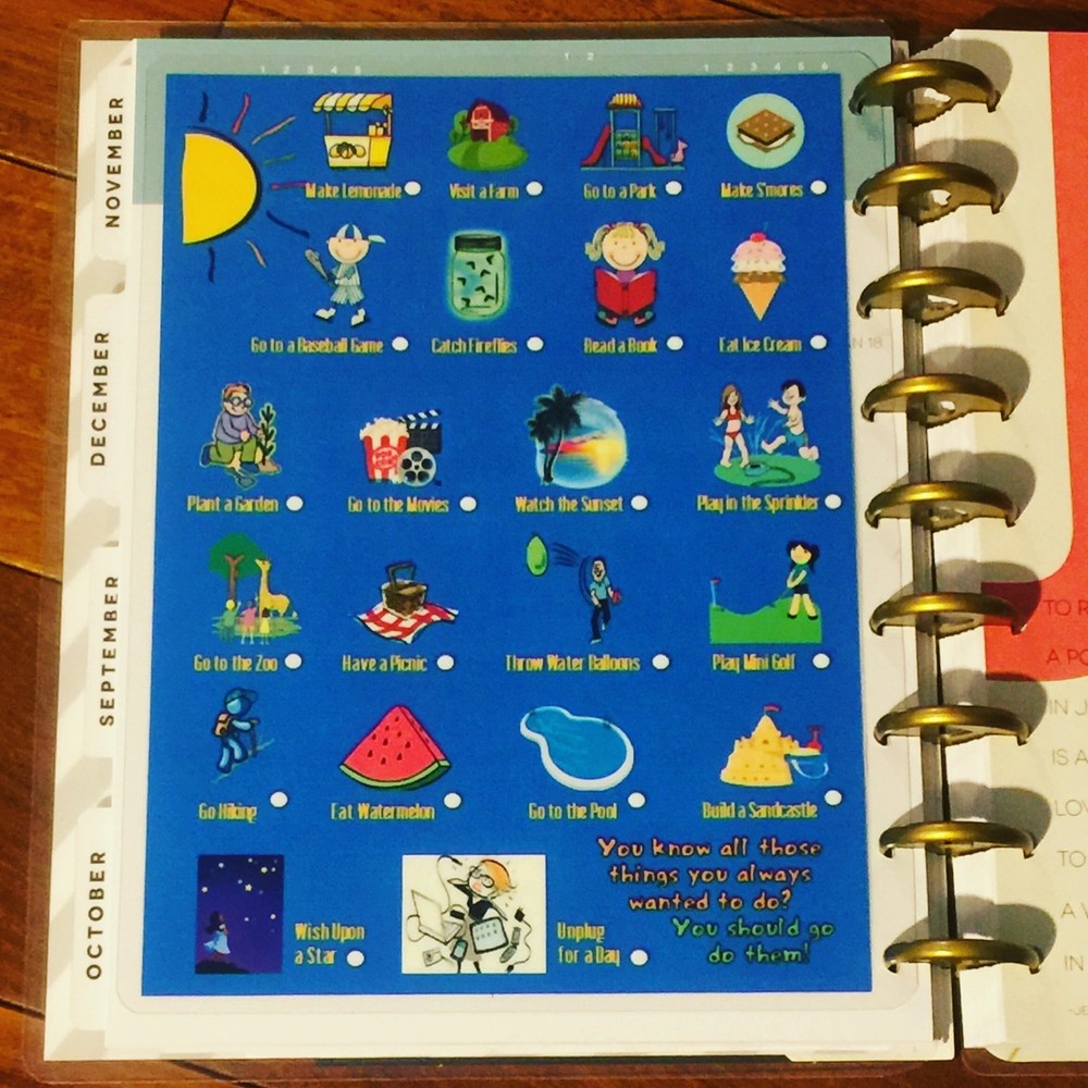 Summer Bucket List Dashboard Insert for use with Happy Planner