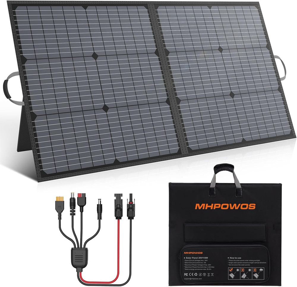 Solar Charger 110W Portable Solar Panel, IP67 Waterproof Foldable Solar Panel Ki