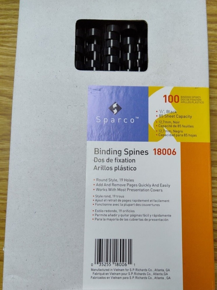 BINDING COMBS, 1/2", 12.7mm, 85 Sheet Cap, BLACK,  Sparco #18006, Count 95-100pc