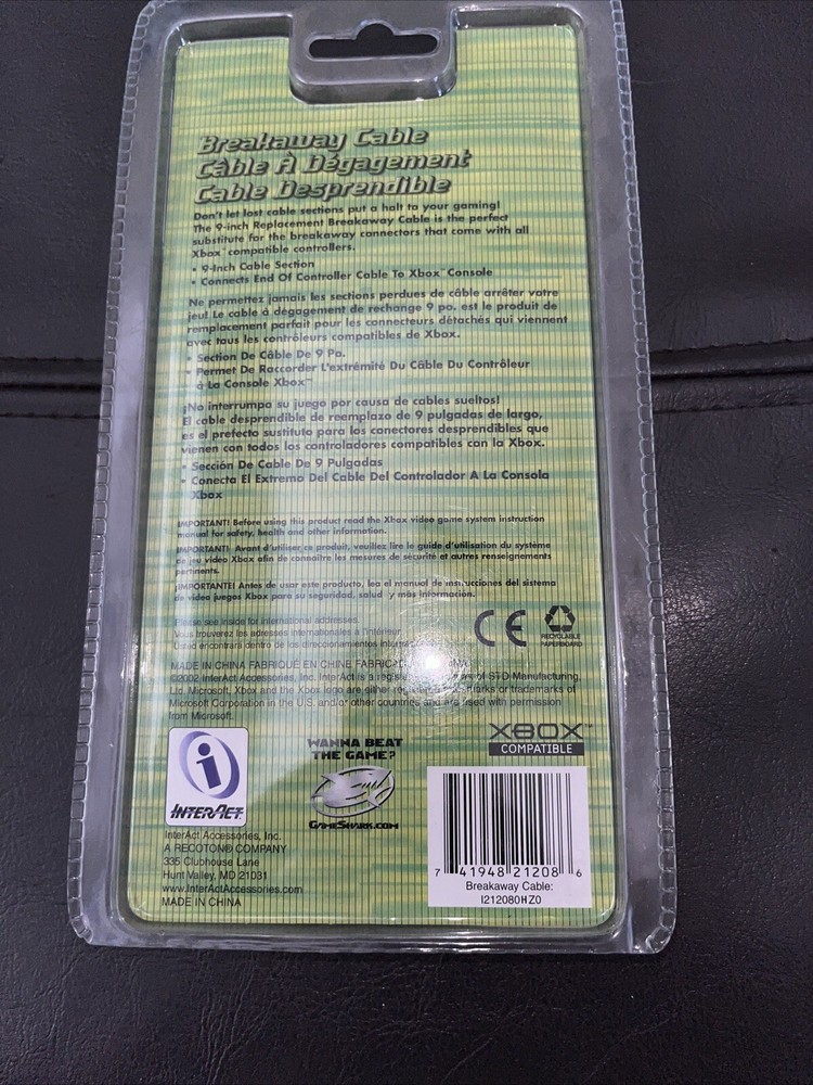 *BRAND NEW* Controller Breakaway Cable (Microsoft XBOX) InterAct 9” For Xbox