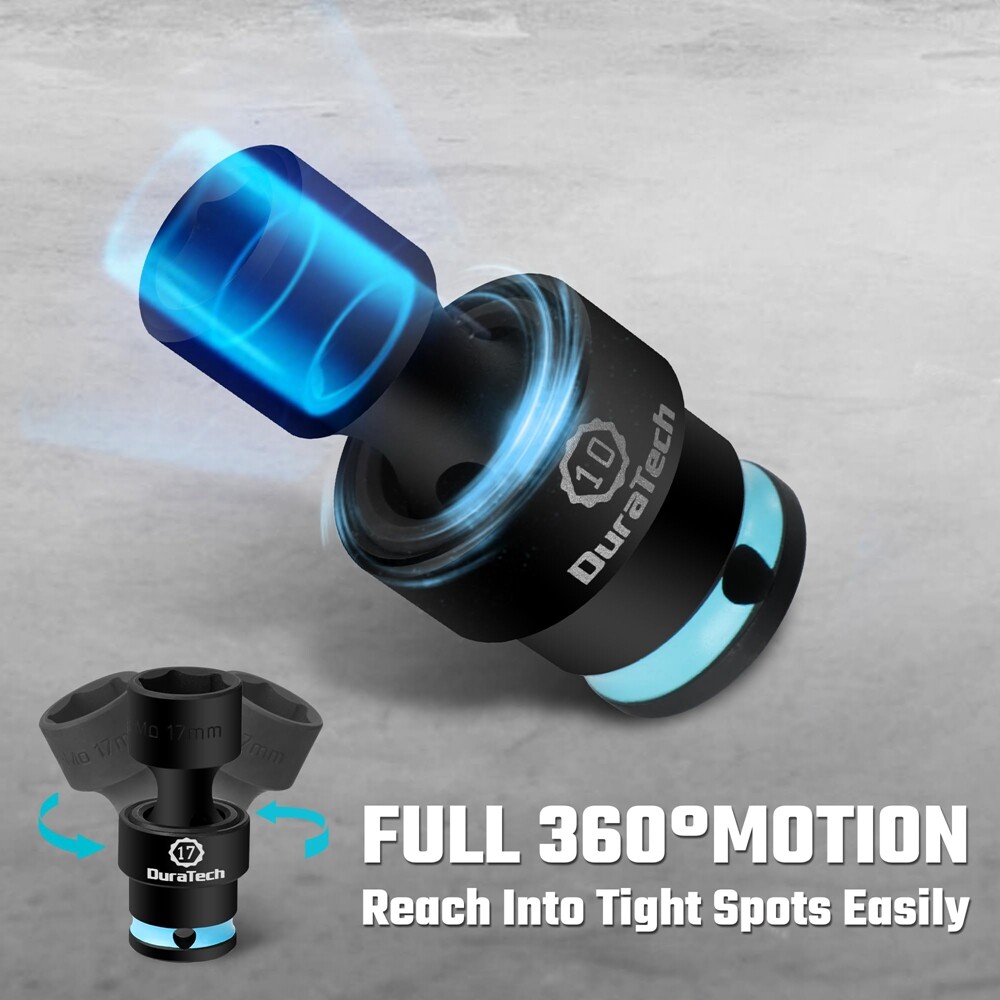 DURATECH 16PC 3/8" Dr Swivel Socket Set Shallow Universal Impact Metric 8mm-24mm