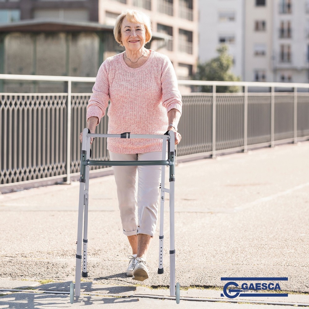 GAESCA Aluminum Reciprocal Walker with Front Wheels, Adjustable Height