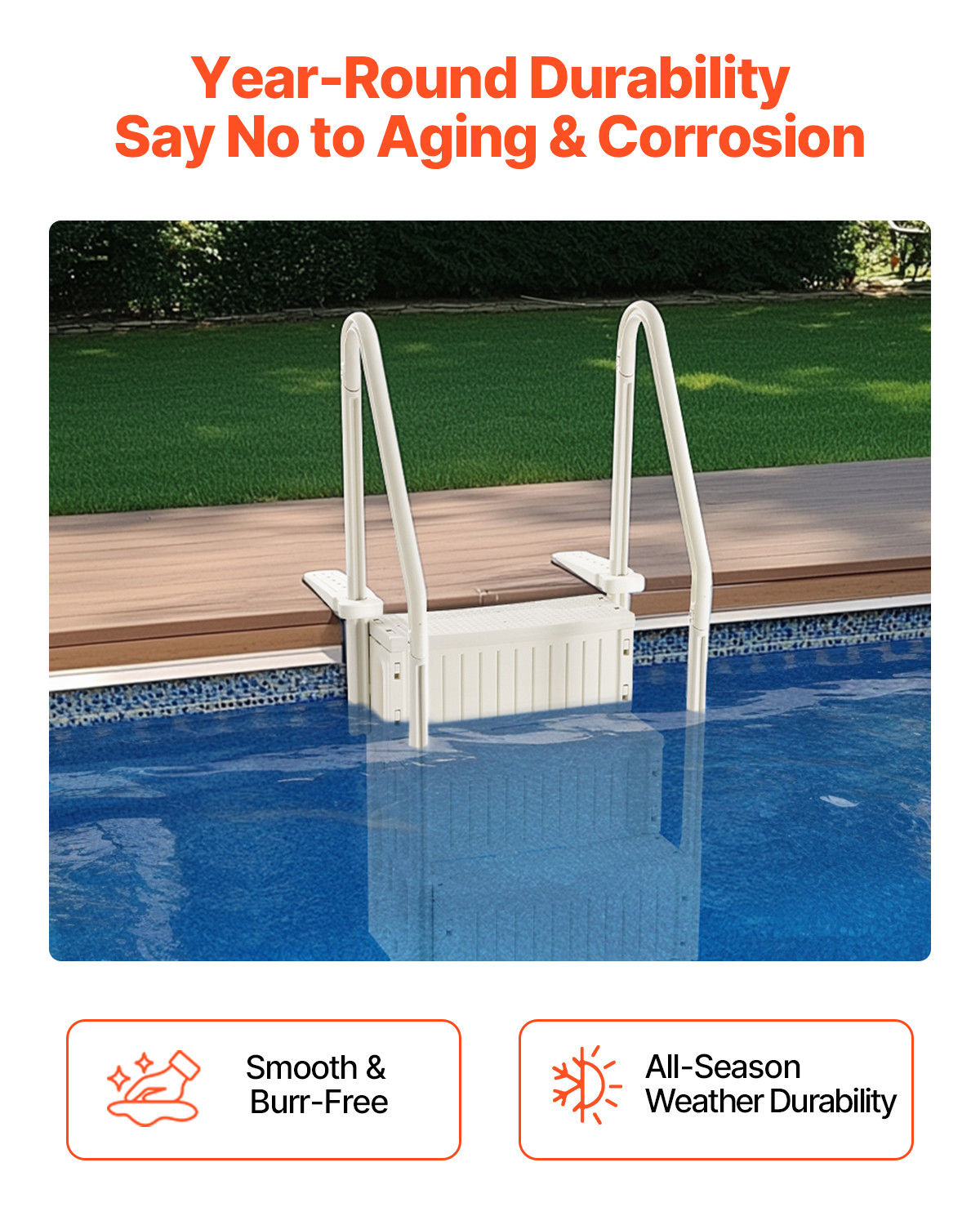 4-Step White Pool Ladder of Double Handrails Supports 400 lb for 48-54 In Pools