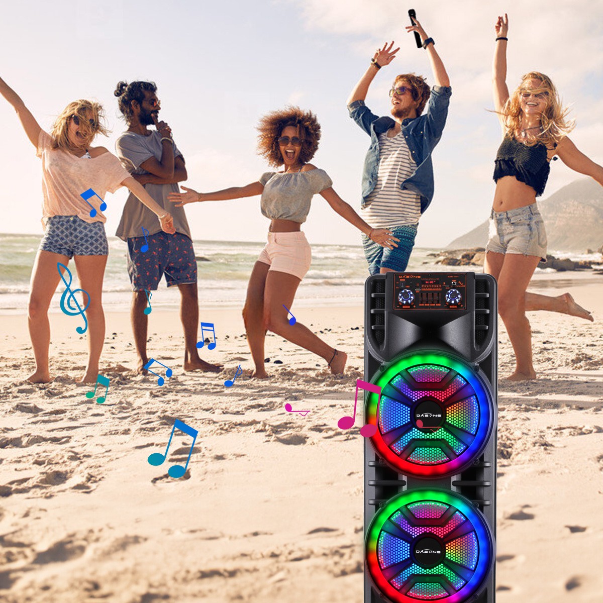 12'' Dual Portable Bluetooth Speaker Subwoofer FM Heavy Bass Sound Karaoke W/Mic