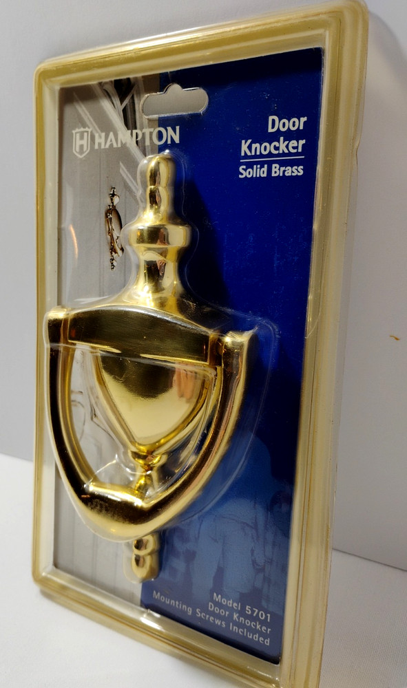 Hampton Solid Brass Door Knocker with Mounting Hardware, Model 5701, Brand New.