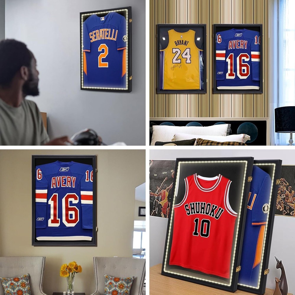 Jersey Frame LED Display Case Shadow Box with LED Light 4-Pack