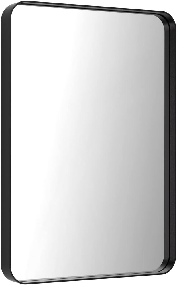 Matte Black Rounded Rectangle Bathroom Mirror, 22x30 Inch, Anti-Rust, Versatile
