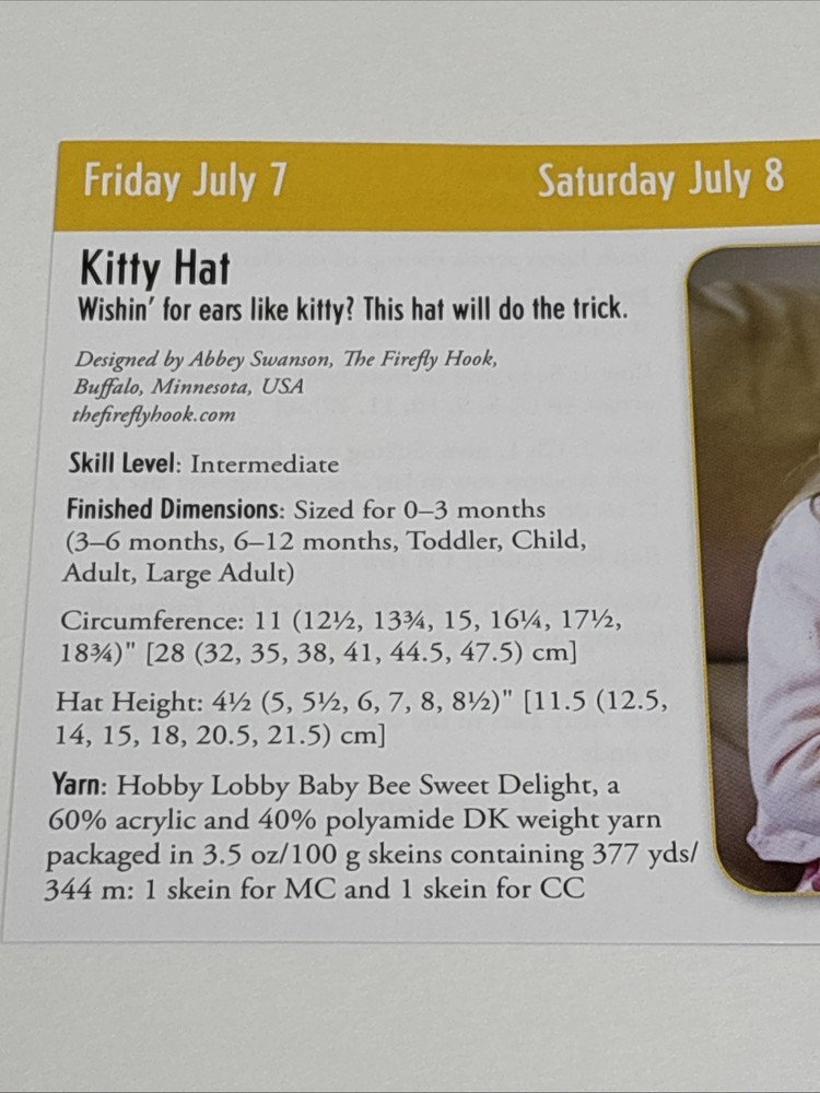 Kitty Hat Crochet Pattern Card Page