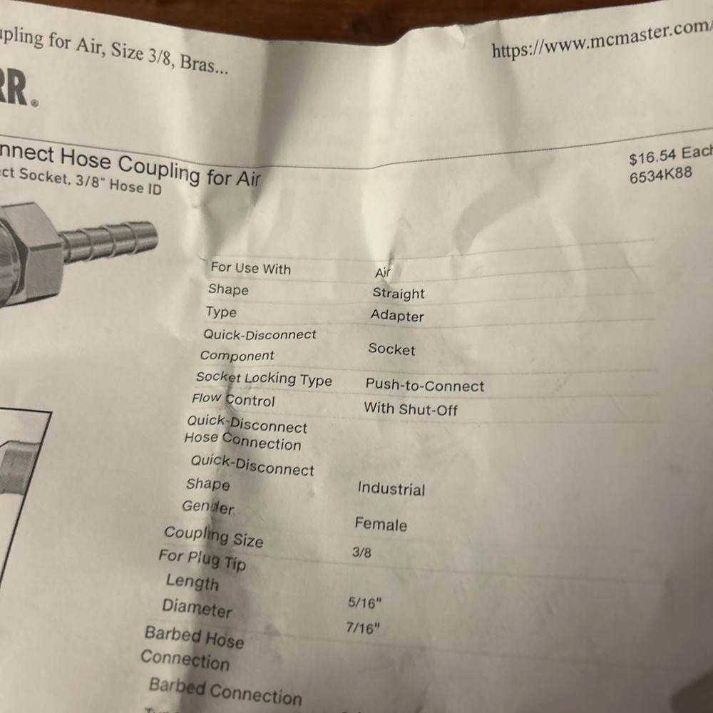 mcmaster carr 7 Quick Disconnect Hose Coupling Ms 3/8 Brass