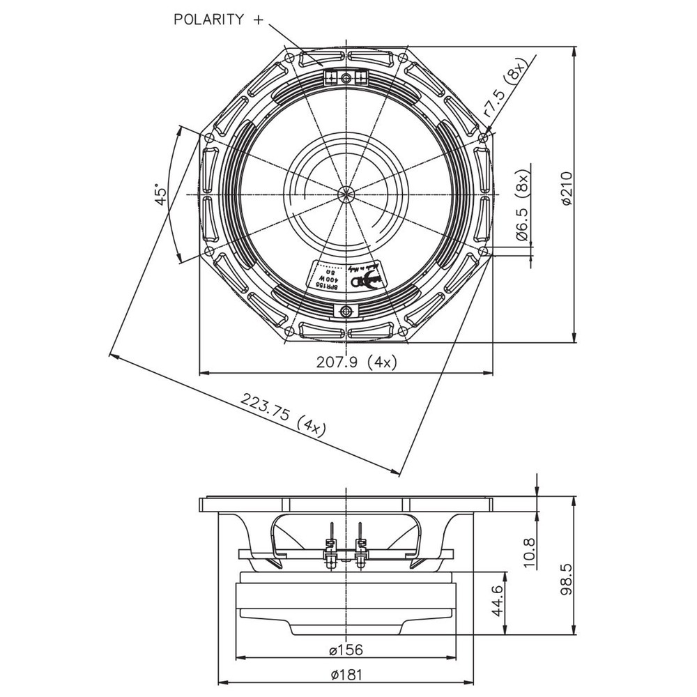 Faital Pro 8PR155 8ohm 8" High Output Midrange Midbass Replacement speaker 97dB