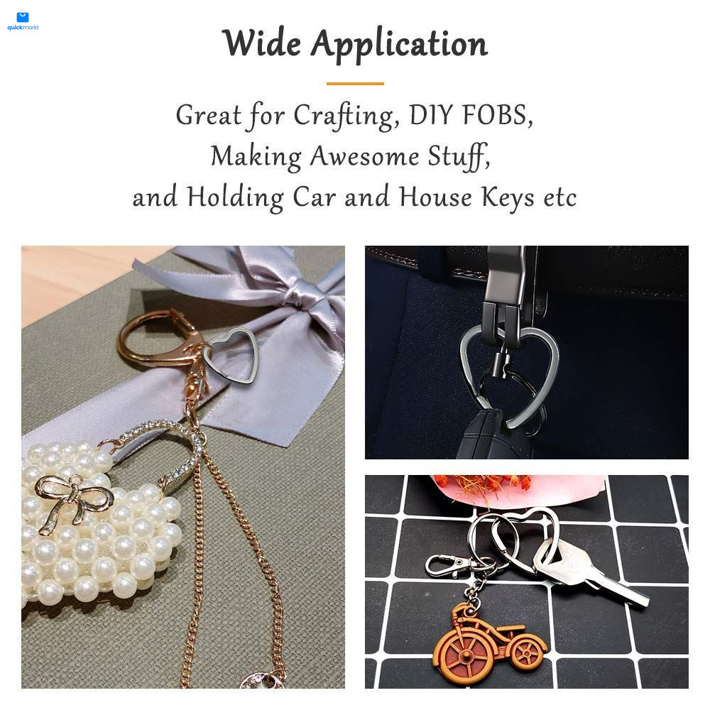 Oubaka 30Pcs Heart Shaped Split Key 30pcs Rings Silver