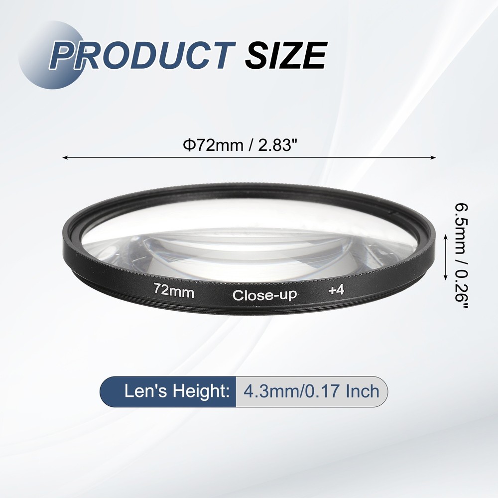 72mm Close-up Filter Macro Lens Filter +4 Diopter Magnification with Cap, Black