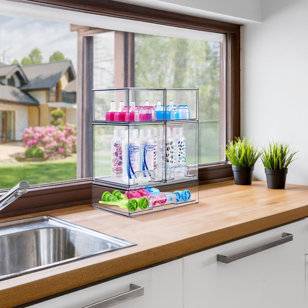 Sorbus Stackable Acrylic Storage Drawers – 2 Small + 2 Tall + 1 Wide ̵