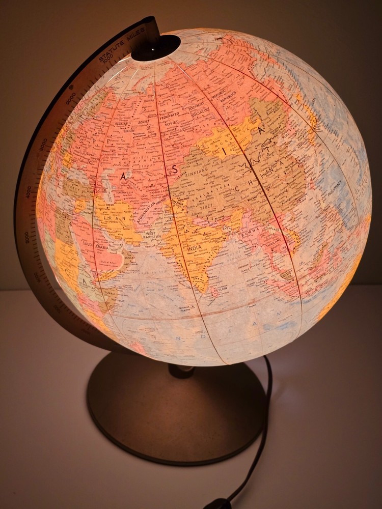 Vintage Replogle Comprehensive Globe Illuminated/Lighted 12" Library Globe USSR