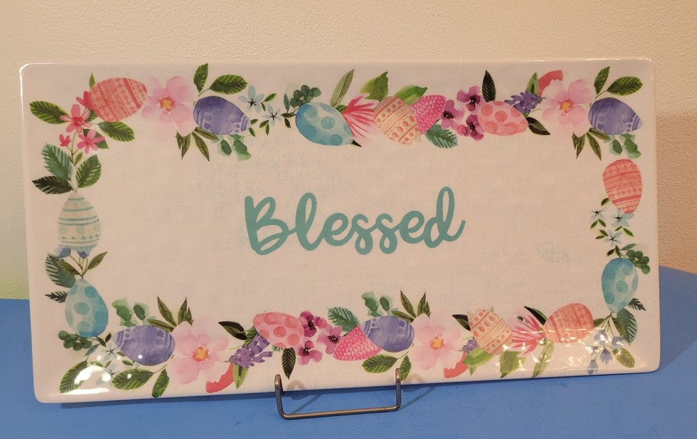 Tray Serving Melamine Shabby Chic Easter EggsRetangle 18"×9.5" granny Core Gcon