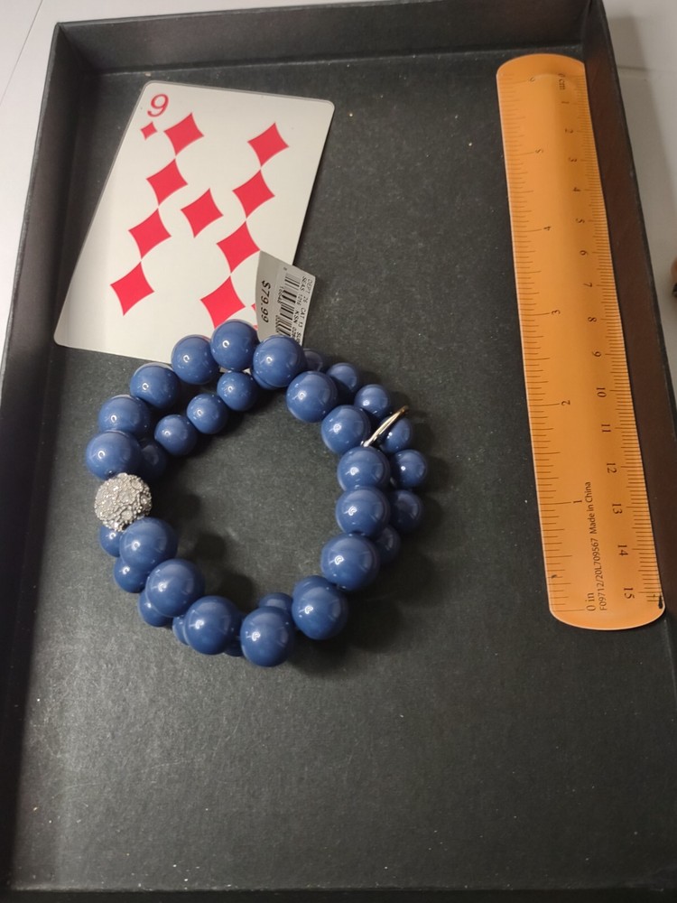 Heavy Two Layer Blue Bead Stretch Bracelet