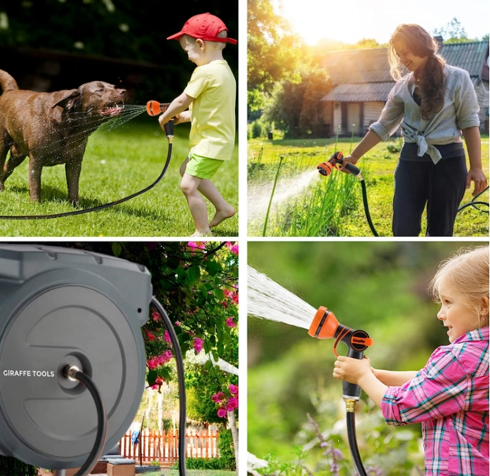 Giraffe Tools Retractable Garden Hose Reel Wall Mount 5/8-IN 115-FT with Nozzle