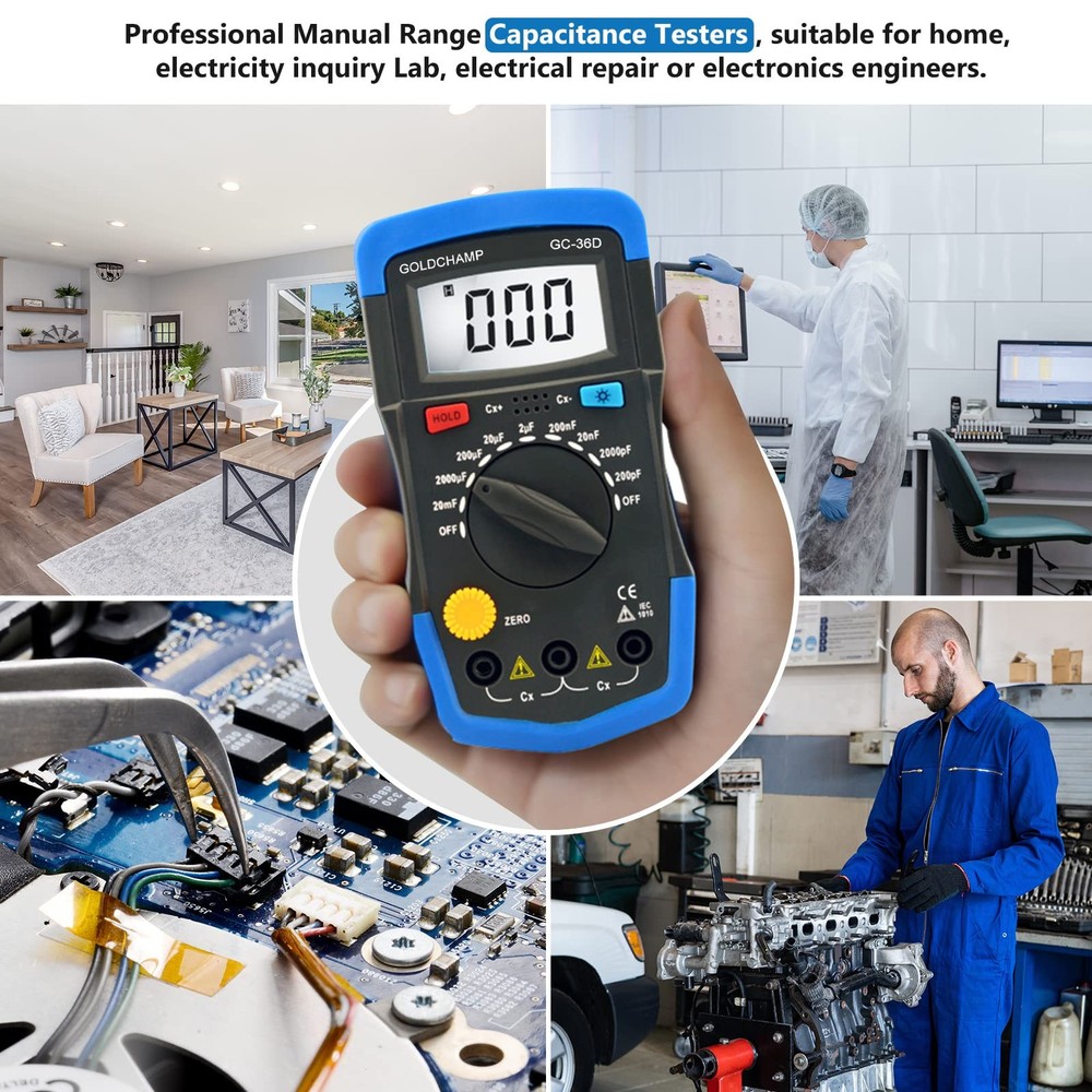 Capacitor Tester Multimeter Capacitance Meter 200pF-20mF Meter Capacitor Hand...