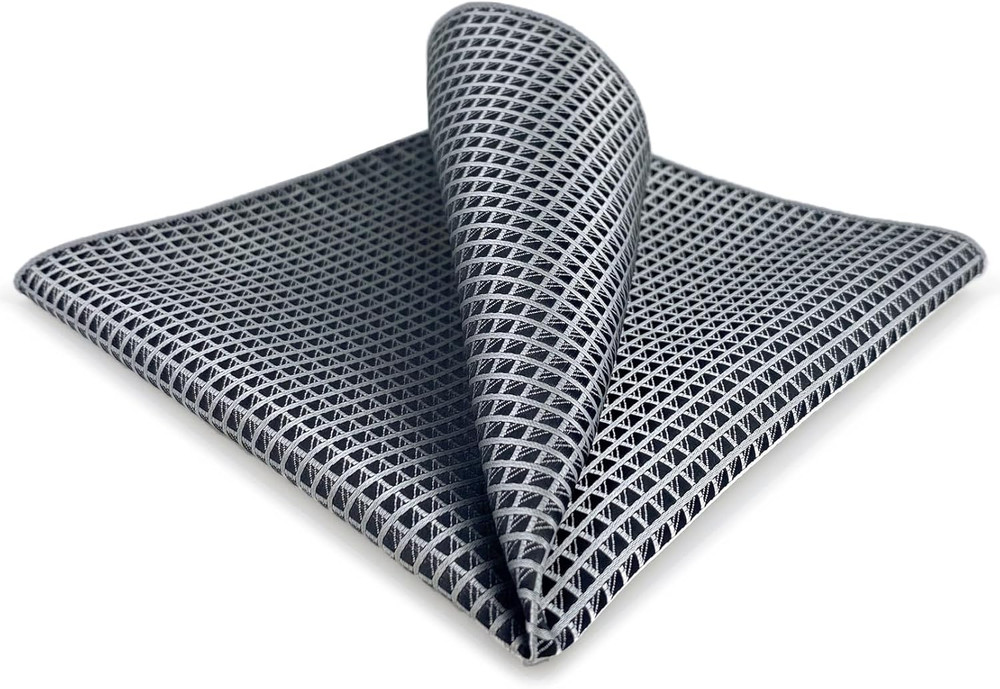 SHLAX&WING Solid Black Silver Mens Hanky Business Pocket Square Silk