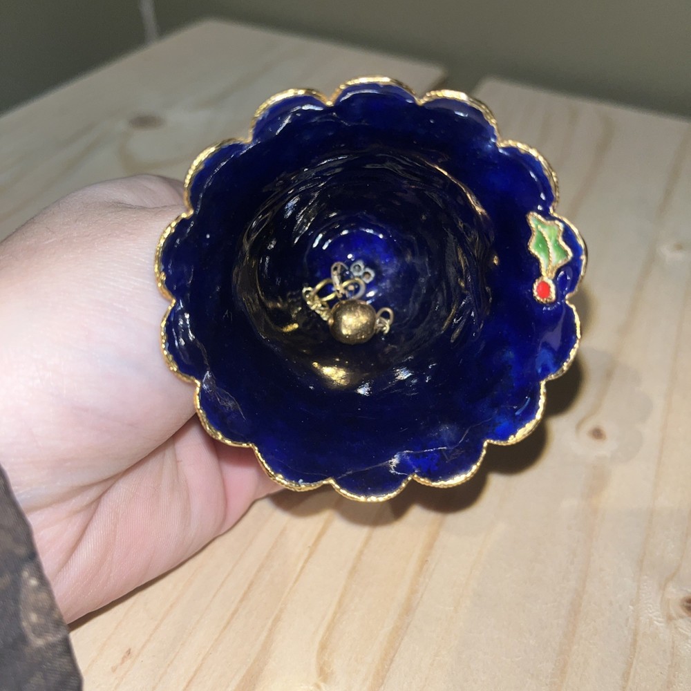 Vintage Blue Cloisonné Bell Featuring Nutcrackers
