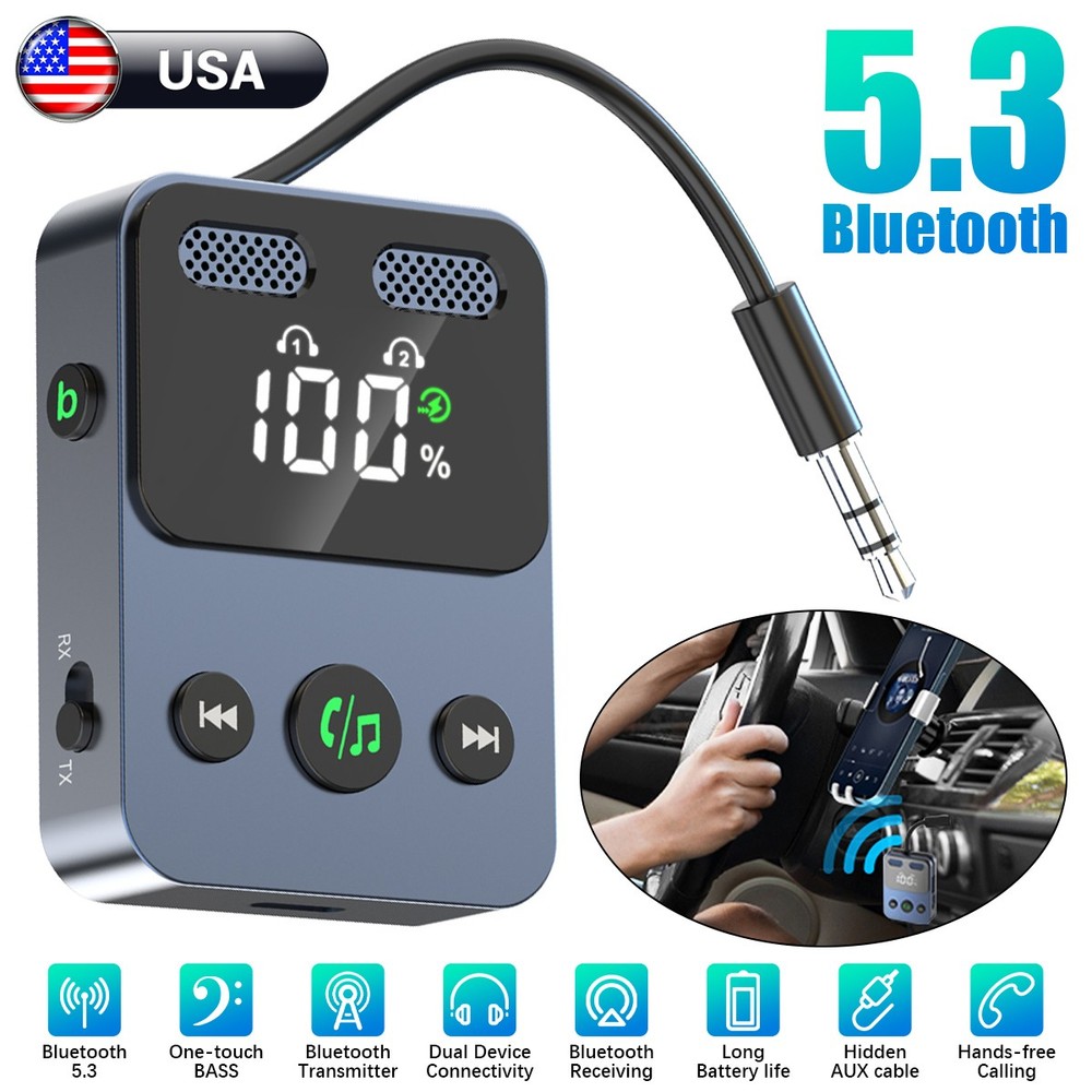 Wireless Bluetooth 5.3 Audio Adapter Transmitter Receiver w Bass Boost&Dual Link