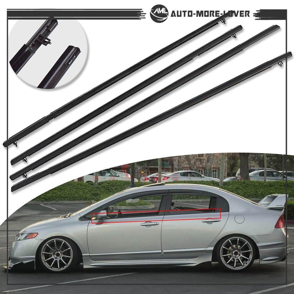 For Honda Civic 2006-2011 Car 4X Weather Strip Window Moulding Trim Seal Belt