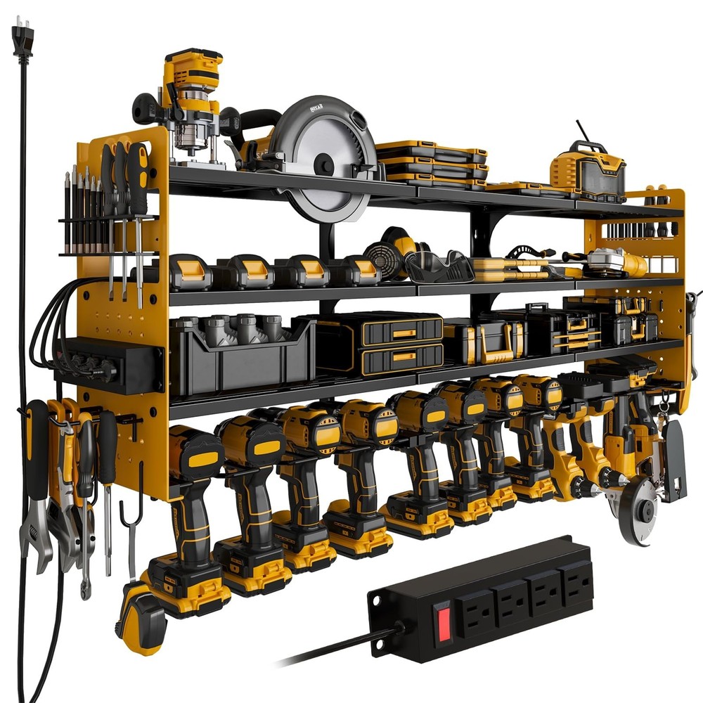 12 Cordless Drill Holder Large Power Tool Organizer Wall Mount with Side Pegb...