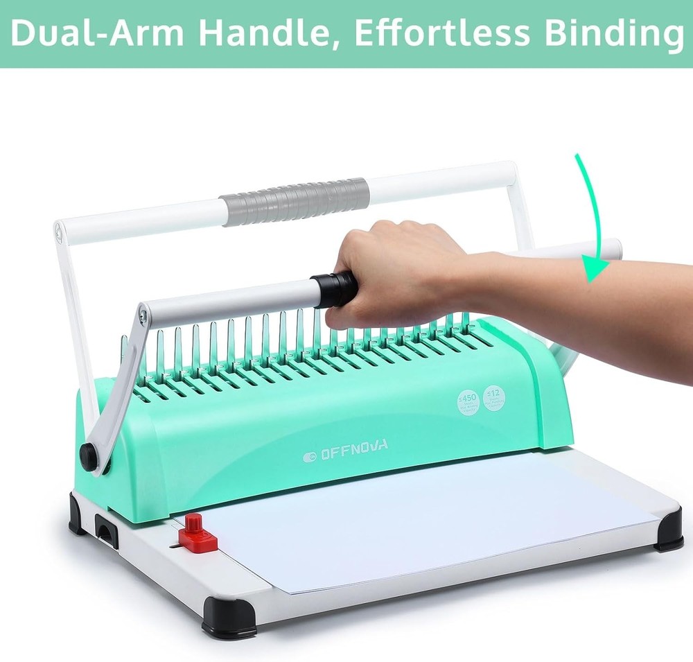 User-Friendly Dual-Arm Paper Binder for 450 Sheets - Includes 100 Binding Spines