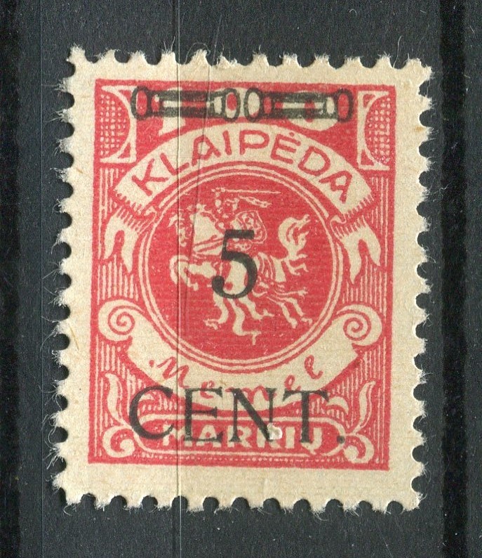 LITHUANIA MEMEL; 1923 early CENT. Surcharged issue Mint hinged 5c. value