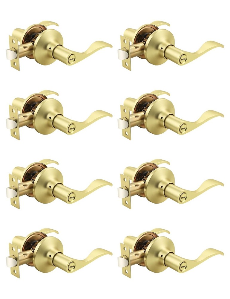 Mengico 8 Pack Gold Privacy Door Lever, Modern Interior Door Knobs Locks for ...