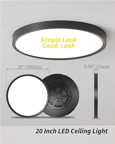 1Pack 20 Inch Large LED Flush Mount Ceiling Light, 20Inch-1Pack Black
