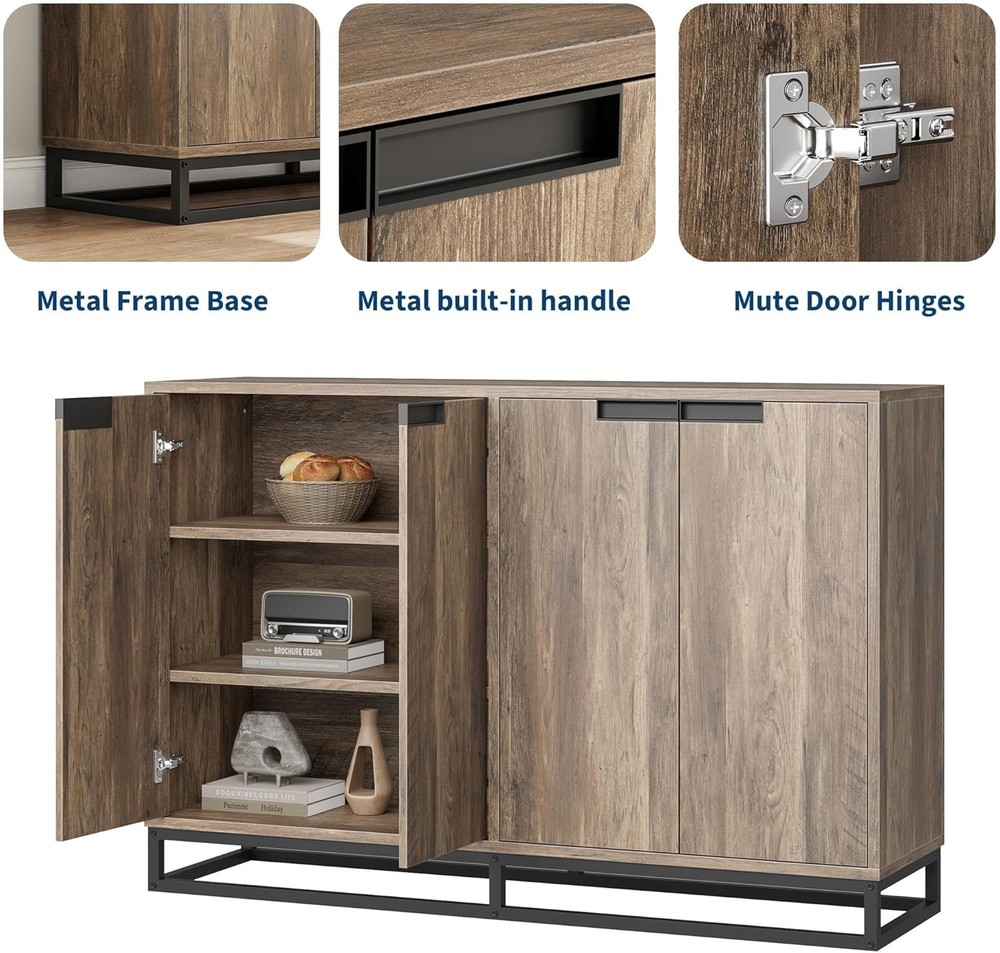 Multi-Space Sideboard W/ Doors & Adjustable Shelves, Elegant Storage for Kitchen